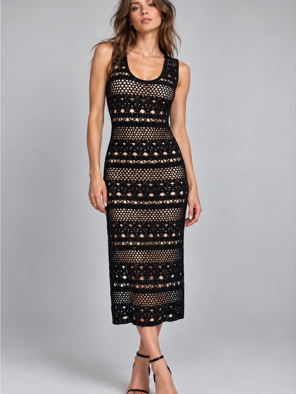Joseph Ribkoff Black Lace Evening Dress with Nude Slip Size 10